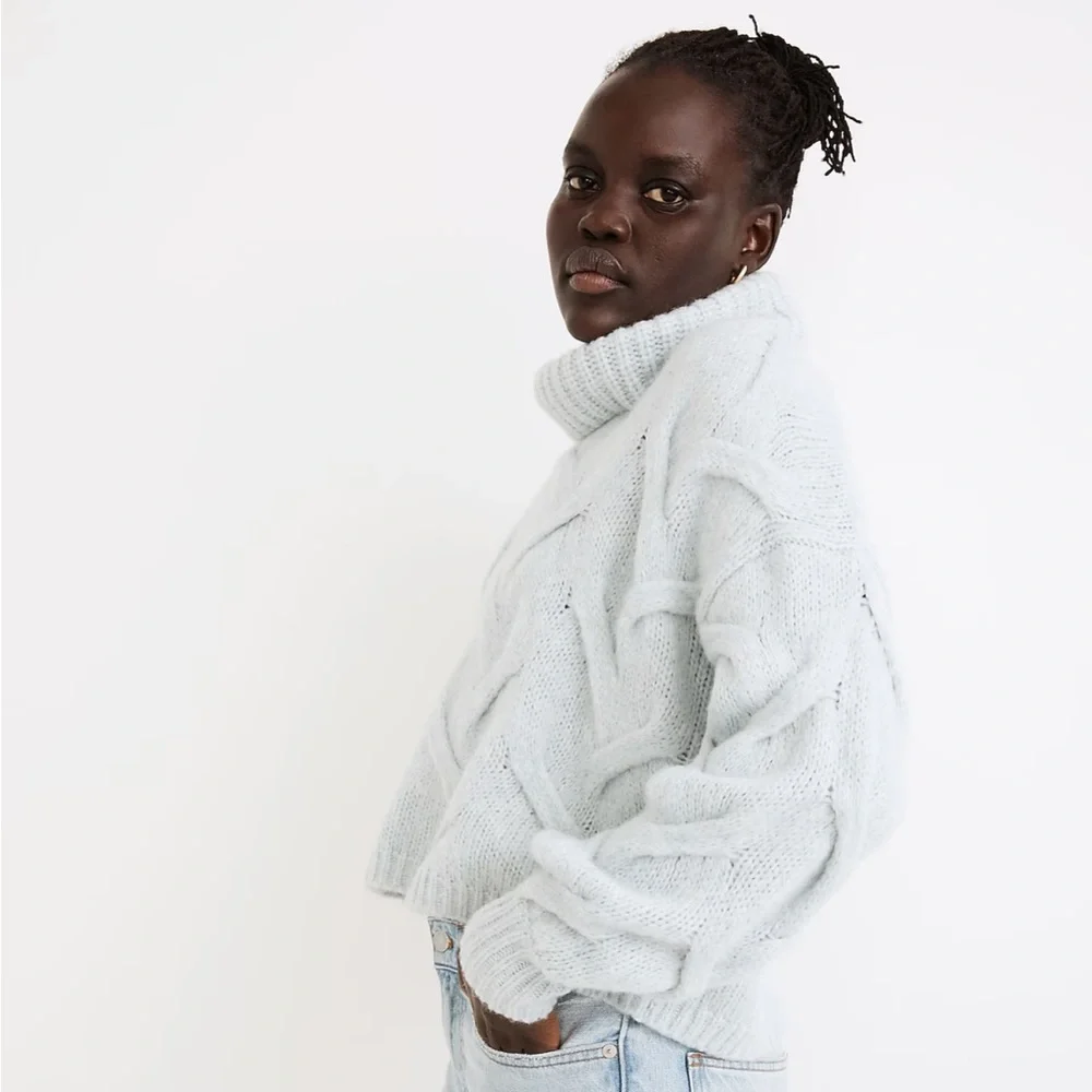 Madewell NWOT Somervell Modern Cable Turtleneck Sweater in Heather Iceberg Blue - Picture 3 of 8